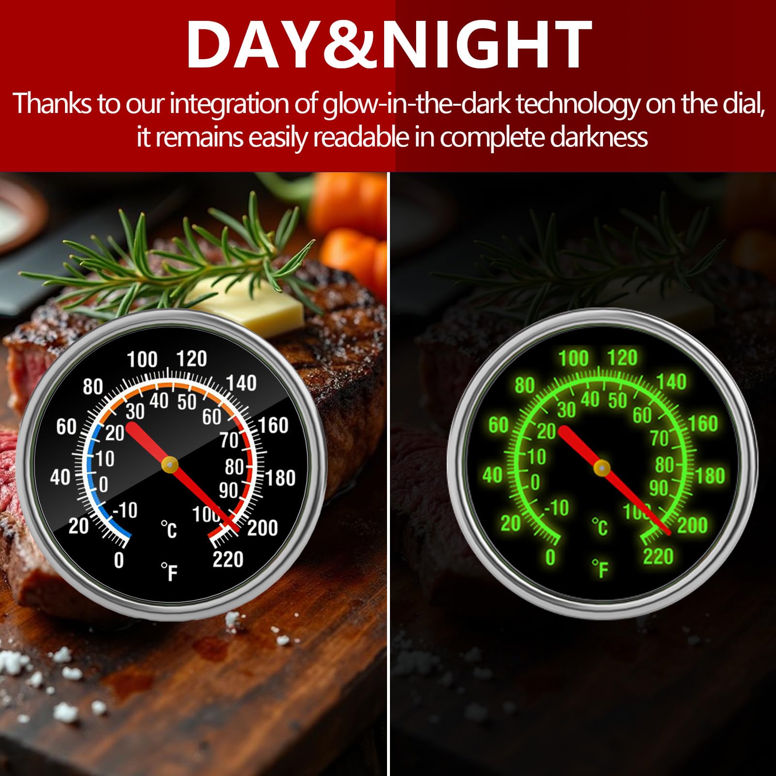 Meat Thermometer - Instant Read Food Thermometer with 5.5-Inch Stainless Steel Probe for Cooking, Steak, Bread, Chicken, Grilling, Milk, Tea & Coffee - 1.5-Inch Dial Kitchen Temperature (1PCS)