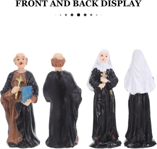 Alipis Resin Nun and Priest Sculptures - Miniature Catholic Ornaments for Table Decor | 2pcs Set