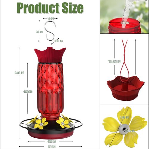 Hummingbird Feeders - 16 Oz Hanging Feeder with 5 Flower Ports & Ant Moat | Perfect Outdoor Garden Decor