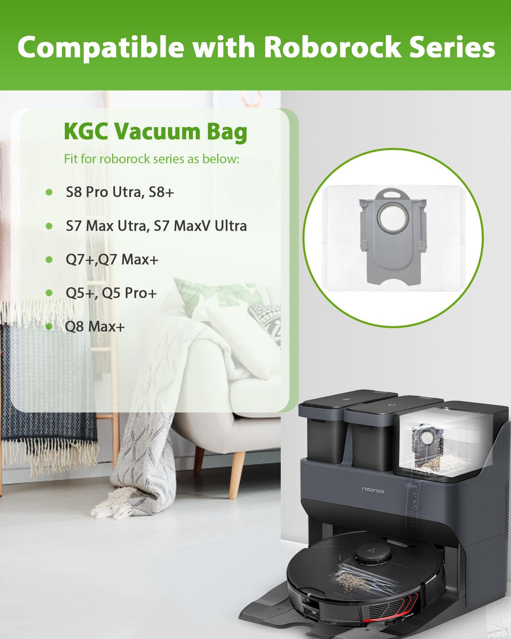 12 Pack Q10 Vacuum Bags Replacement for Roborock Q10 S5 plus, Q8 Max+, Q7 Max+, Q7+, Q5 Max+, Q5+, Q5 Pro+, S7 Max Ultra, S7 MaxV Ultra, S8 Pro Ultra, S8 Robot bags, 3L Large Capacity Disposable Bag