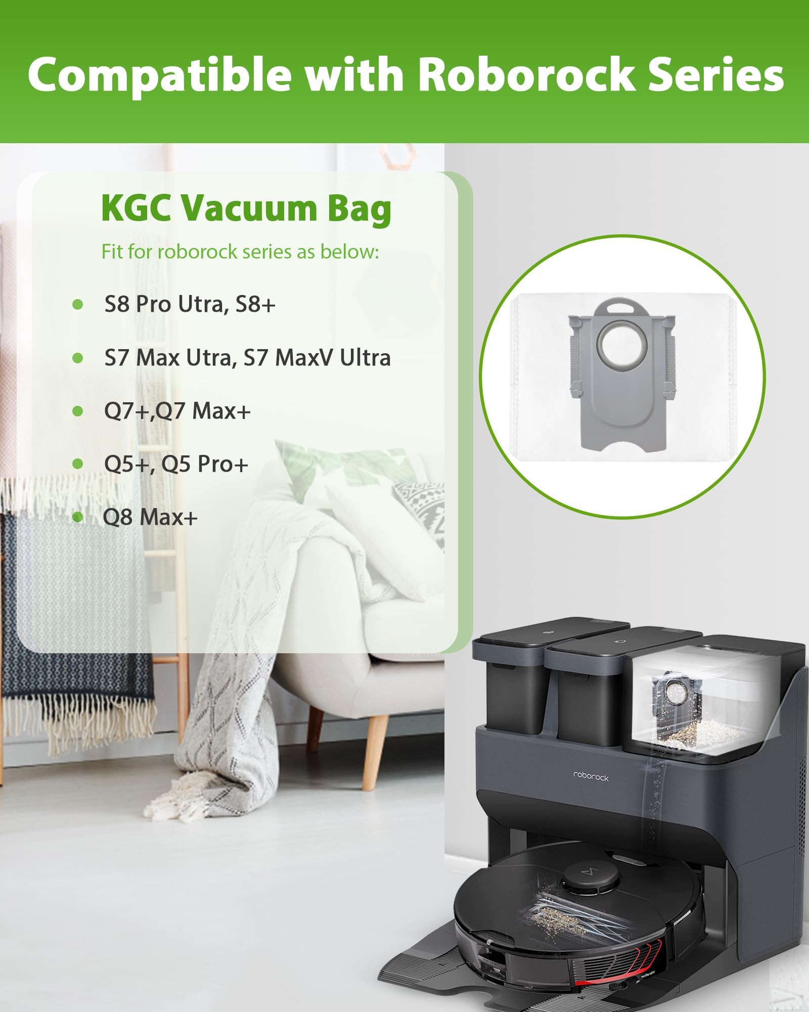 12 Pack Q10 Vacuum Bags Replacement for Roborock Q10 S5 plus, Q8 Max+, Q7 Max+, Q7+, Q5 Max+, Q5+, Q5 Pro+, S7 Max Ultra, S7 MaxV Ultra, S8 Pro Ultra, S8 Robot bags, 3L Large Capacity Disposable Bag