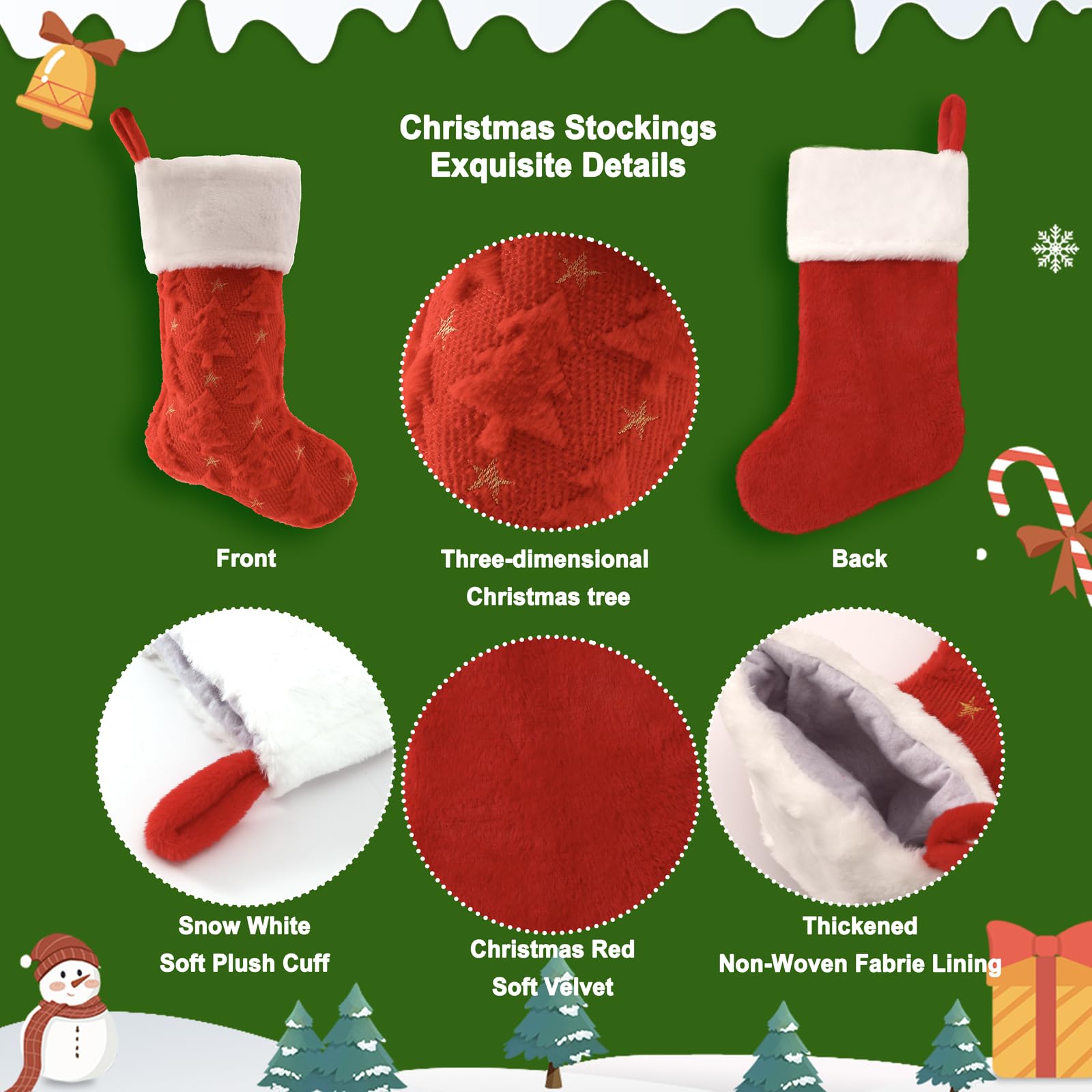 Christmas Stocking, red Sock has a Christmas Tree Shape., Plush White Cuff, 20 Inch Holiday Decor, Bone Shaped Design