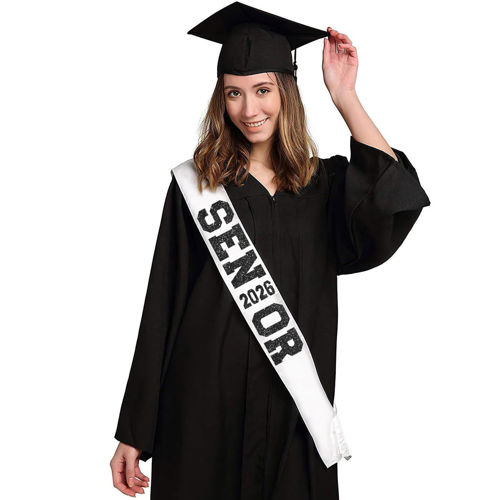 6Pcs White Senior 2027 Satin Sashes with Black Glitter Letters Senior 2027 Decorations - 2027 Graduation Celebrations Sashes - Senior Cheer Sash - Cheerleader Sash - Class Competition Sashes