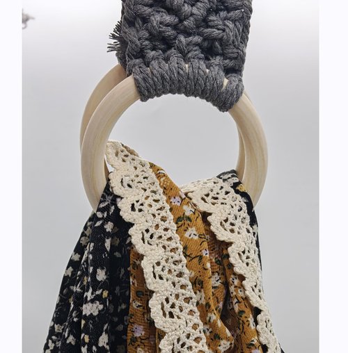 YVPSI 2 Pcs Kitchen Dish Towel Holder with Loop Crochet Hanging Towel Holder Ring Towel Hanger Loop Ring for Kitchen Bathro (Grey)
