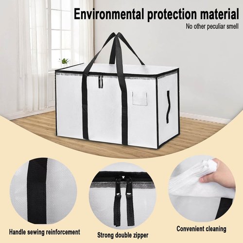 Large Moving Bags - 6 Pack Heavy Duty Storage Totes with Zippers & Carrying Handles | Clear Design