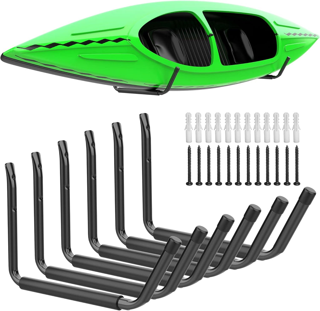 WALMANN Kayak Storage Rack - Wall Mount Hooks for Canoe, Surfboard, Skis & Paddle Boards | Garage Utility Solution