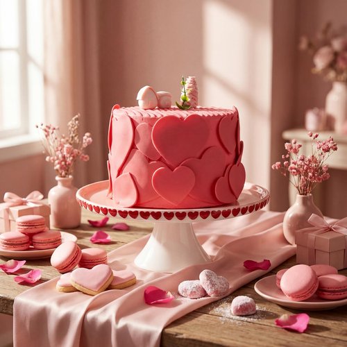 Lallisa 10" Ceramic Heart Cake Stand Pink Round Dessert Plate with Red Heart Edges Wedding Cake Pedestal Stand Display for Valentine's Day Birthday Wedding Party Decorating