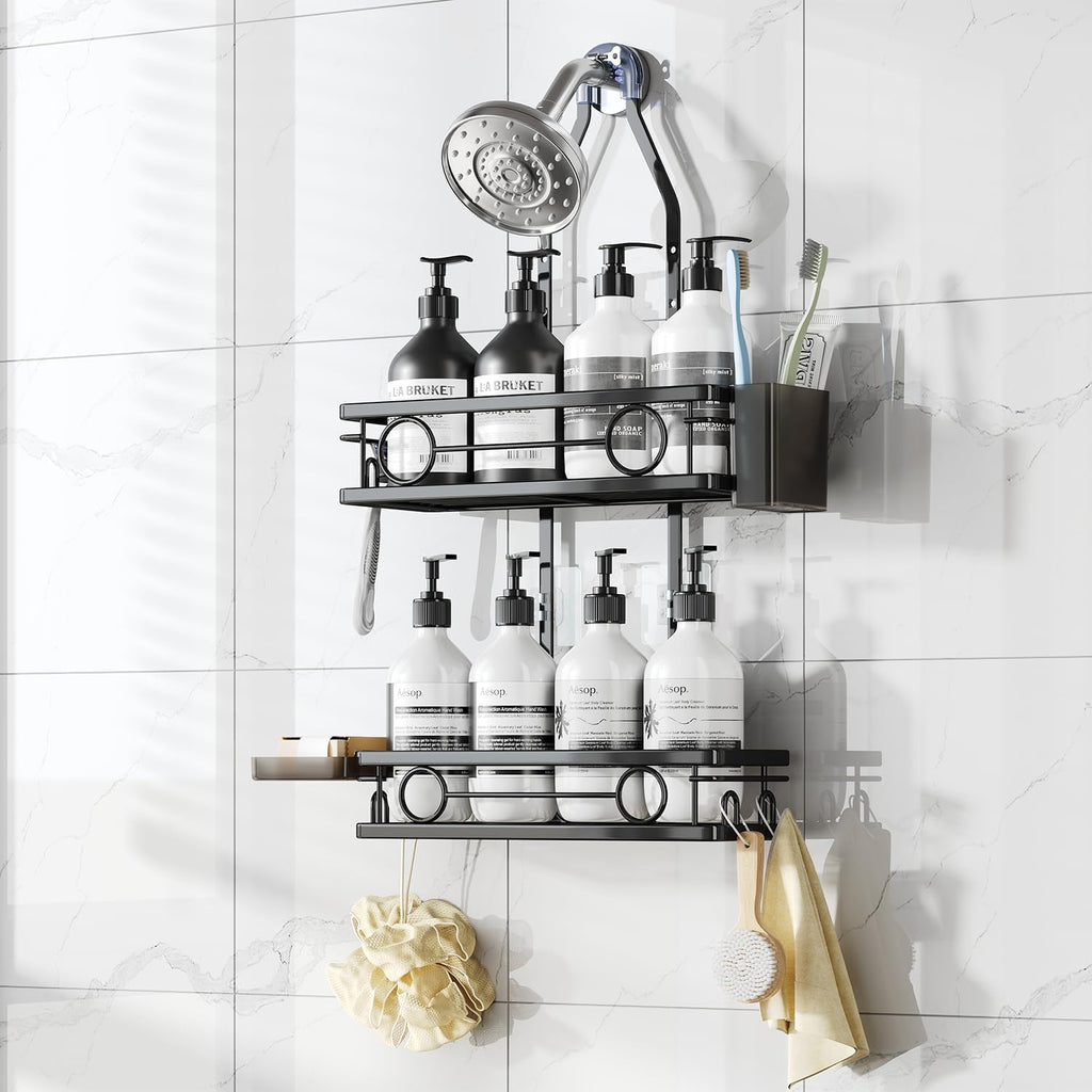 Skiennix Adjustable Shower Caddy - Rustproof Large-Capacity Bathroom Organizer with Hooks for Razors