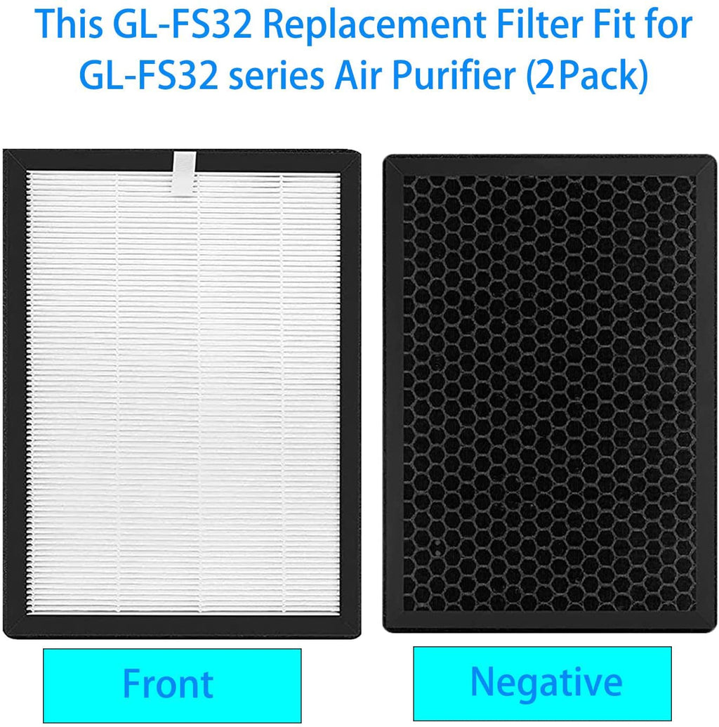 2 Pack GL-FS32 Replacement Filter for GL-FS32 Air Purifier, 3 IN 1, H13 True Hepa Filter with High-efficiency Activated Carbon and Pre-Filter