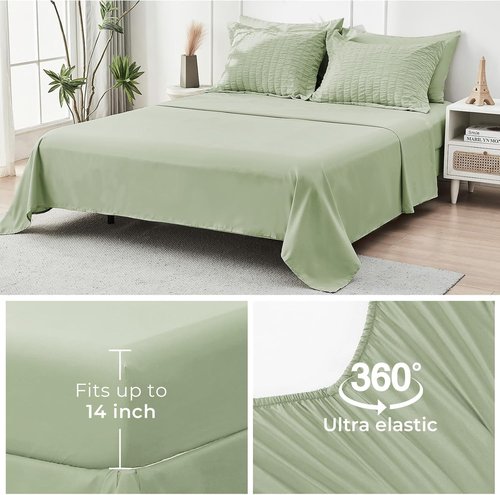 HYMOKEGE Twin Comforter Set - Light Green Seersucker 5-Piece Luxury Bedding Set | All-Season Comfort