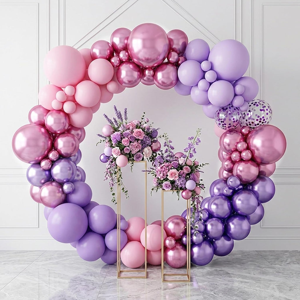 RUBFAC Balloon Garland Arch Kit - 129pcs Latex Balloons in Pink & Purple | Perfect for Birthdays & Weddings