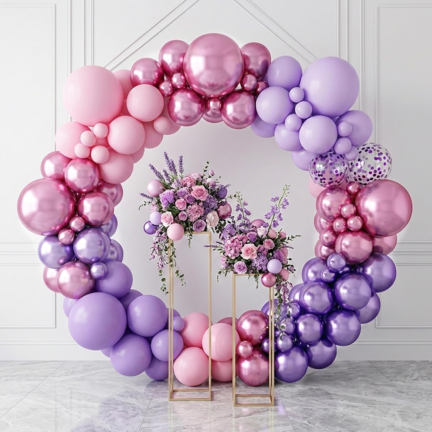 RUBFAC Balloon Garland Arch Kit - 129pcs Latex Balloons in Pink & Purple | Perfect for Birthdays & Weddings