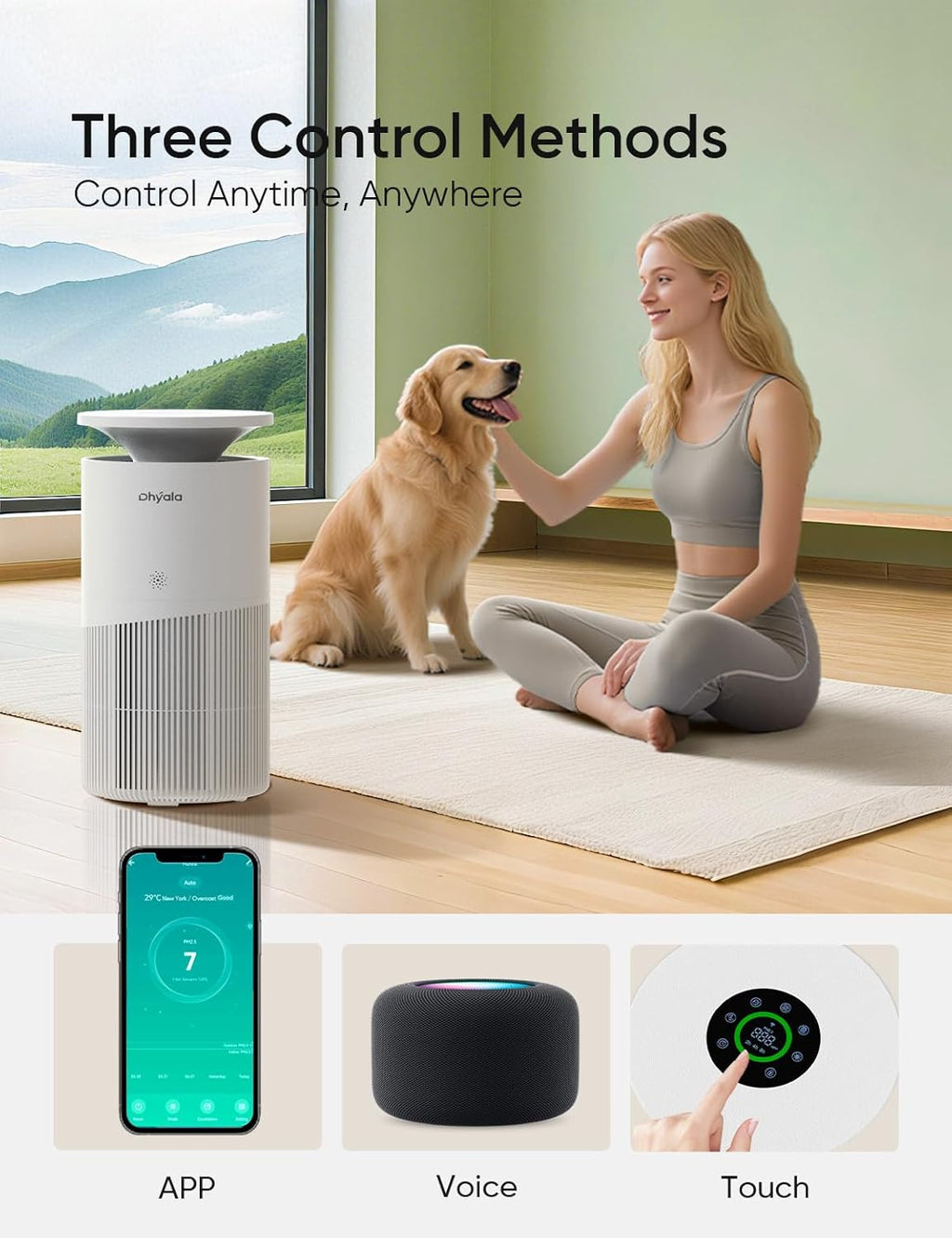 Skiennix Air Purifier - H13 True HEPA for Large Rooms up to 3620Ft² | Smart WiFi, 360° Intake, Quiet 22dB