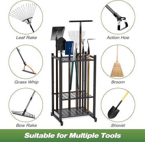 Garden Tool Organizer - Heavy Duty Steel Rack for Up to 35 Long-Handled Tools | Black