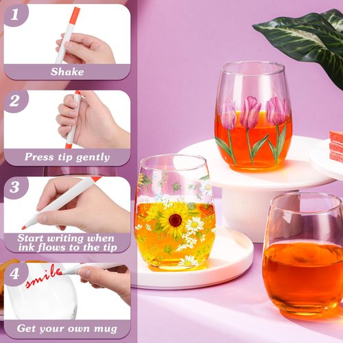 Pickmesh 6 Sets Paint Your Own Wine Glass Crafts Glass Painting Gift 12 Pcs DIY Markers 12 Colors Acrylic Paint with Brushes to Design Your Own Personalized Craft(Stemless)