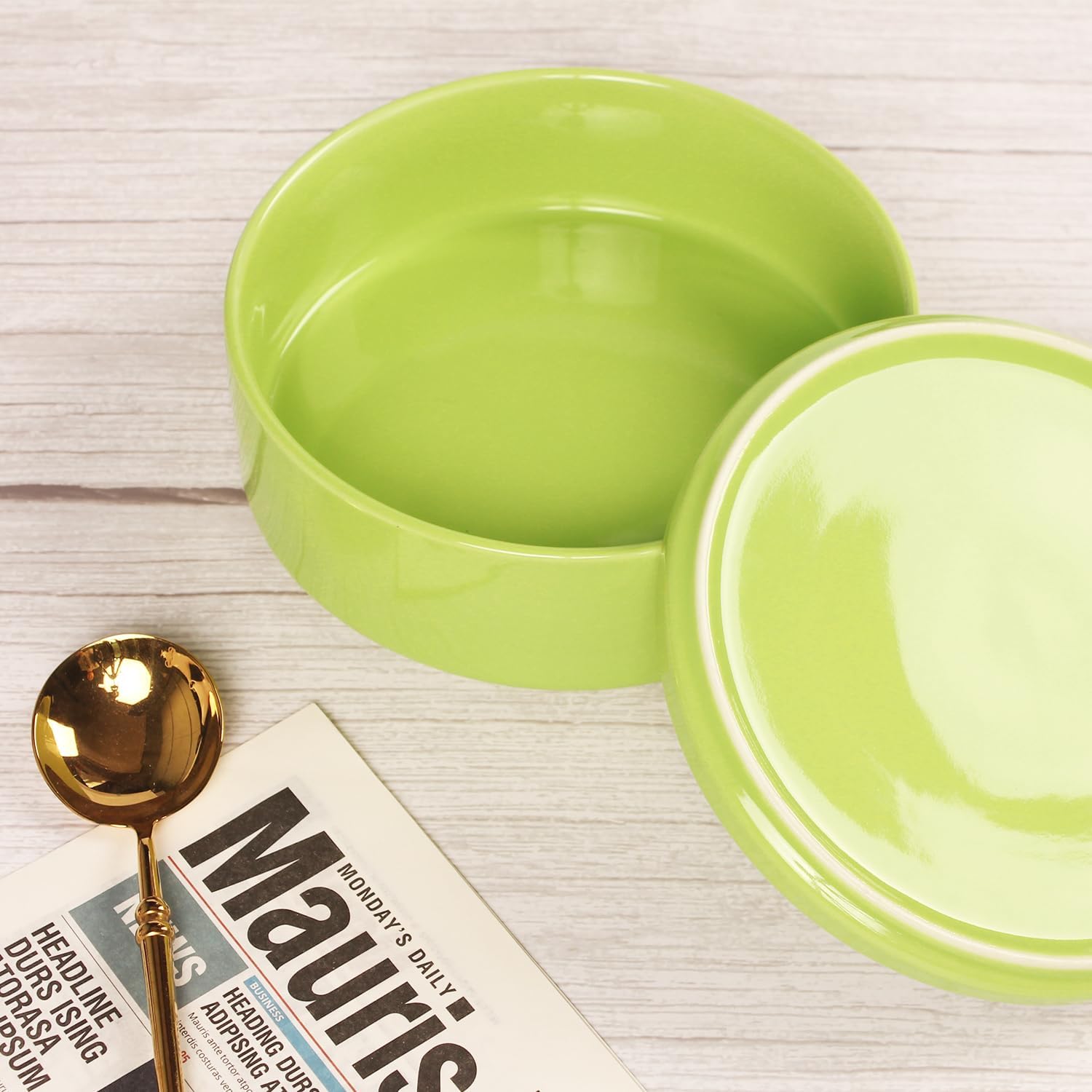 Regine Switzerland Mini Casserole Dish - 23 Ounce French White Ceramic Bakeware Set with Lids | Chip & Crack Resistant, Safe for Microwave, Dishwasher, Oven & Freezer (Green, 7.1")