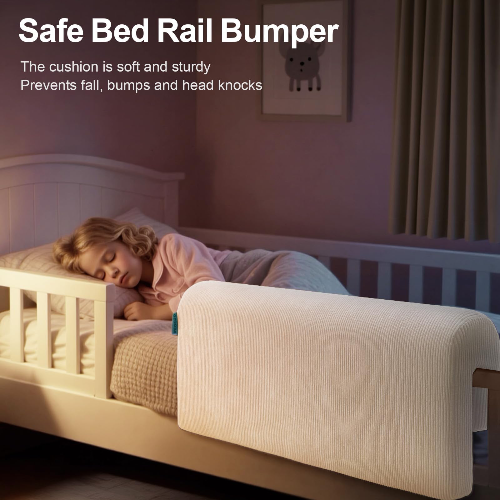 AEOCOO Bed Bumpers for Toddlers, Size 3 Ft, Toddler Bed Rail Bumper Protector for Loft Beds & Bunk Beds, Premium Soft Memory Foam Bed Guardrail, Anti-Bump | Fall Prevention, Beige
