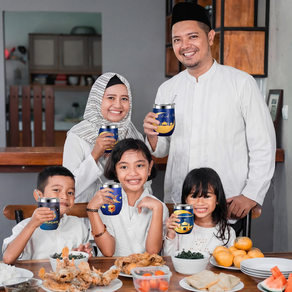 Sliner 8 Pcs Ramadan Mubarak Gifts Islamic Eid Tumbler with Lid 12oz Stainless Steel Muslim Gifts Mug Tumbler Double Insulated Coffee Cup Travel Mug for Muslim Islam Festival Holiday Favors
