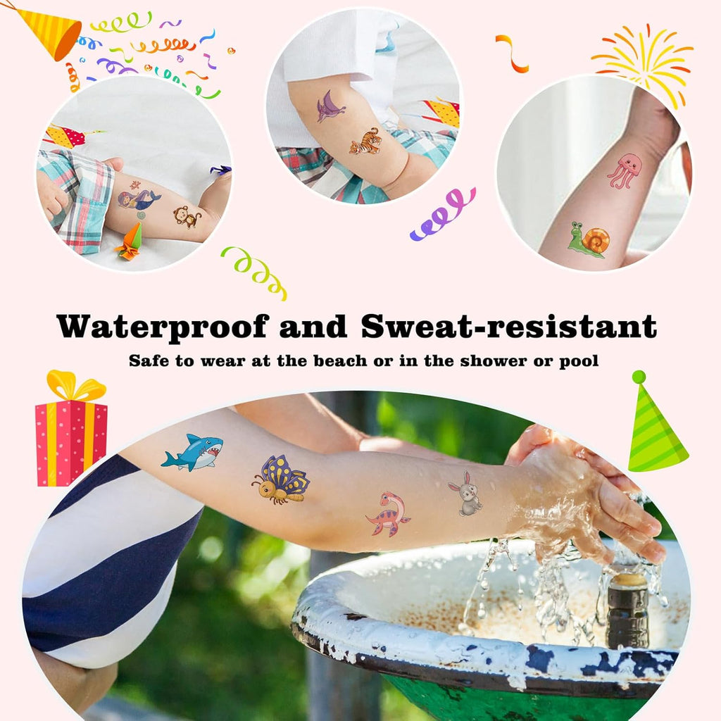 Skiennix 104 PCS Kids Temporary Tattoos - Fun Dinosaur, Unicorn & Mermaid Designs for Birthday Parties