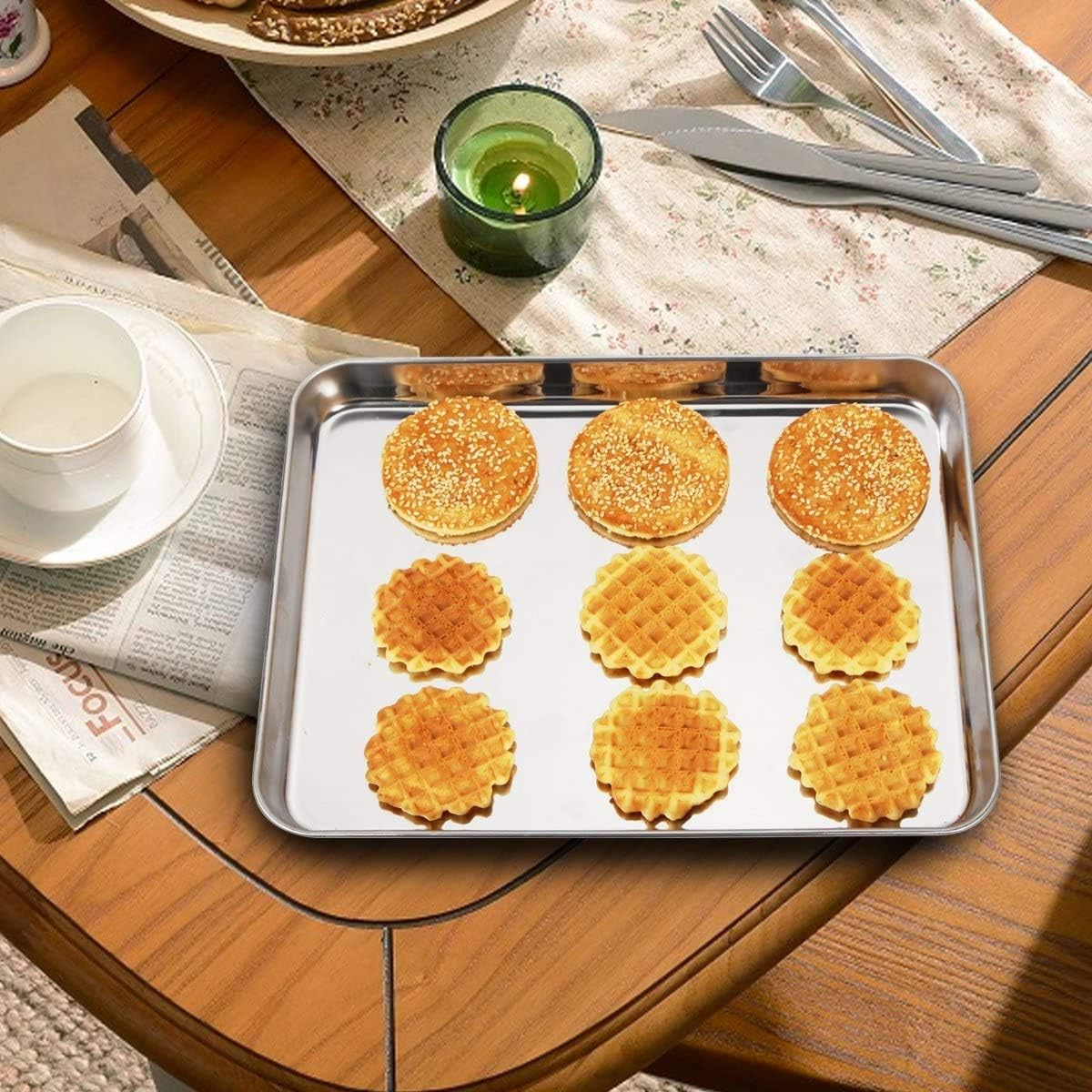 Wildone Baking Sheet Set - Stainless Steel Cookie Sheet with Cooling Racks | 2 Pans + 2 Racks, 12 x 10 x 1 Inch, Non-Toxic & Easy to Clean