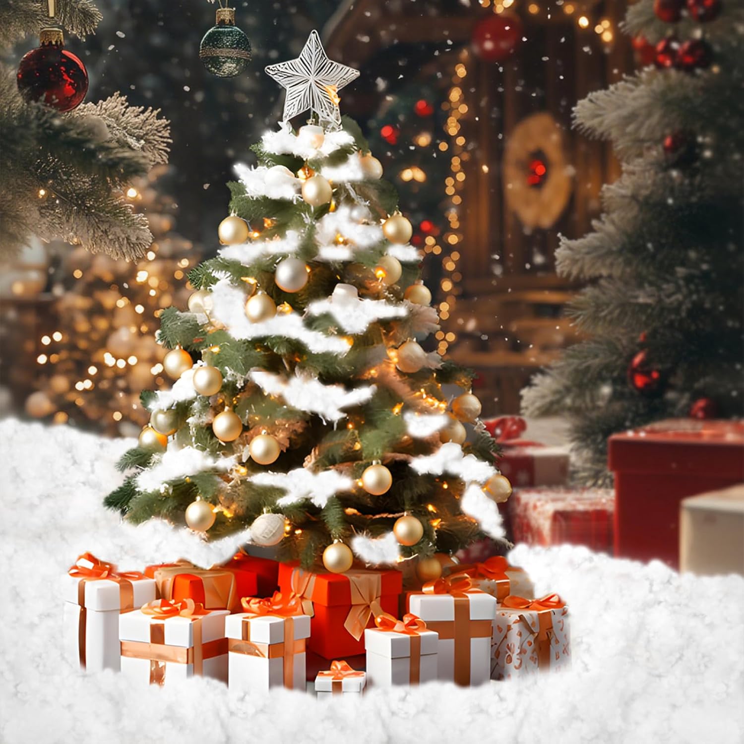 Skiennix Christmas Fake Snow Decor - Fluffy Artificial Snow Cotton for Indoor Decoration | 5.3oz