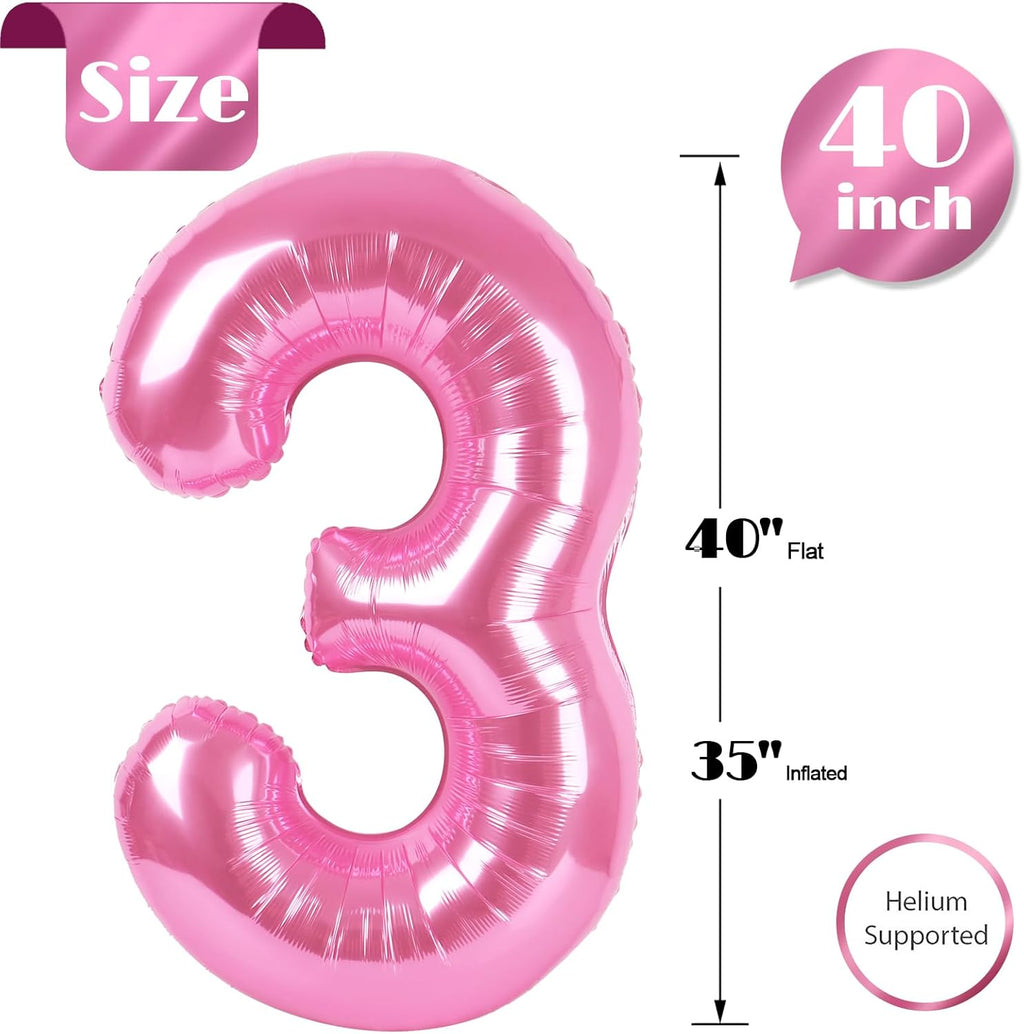 Number 3 Balloon - 40 Inch Pink Birthday Decoration for Kids & Girls' Parties