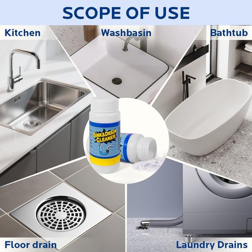 Sink and Drain Cleaner Powder Kit: Fast-Acting Clogged Pipe Opener for Kitchen Bathroom Pipes and Floor Drains - Drain Clog Remover for Routine Home Plumbing Maintenance (400 g)