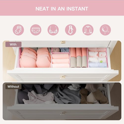 Criusia Drawer Organizer - 10 Pack Dresser Storage Bins for Baby Clothes & Underwear | Foldable Pink Dividers