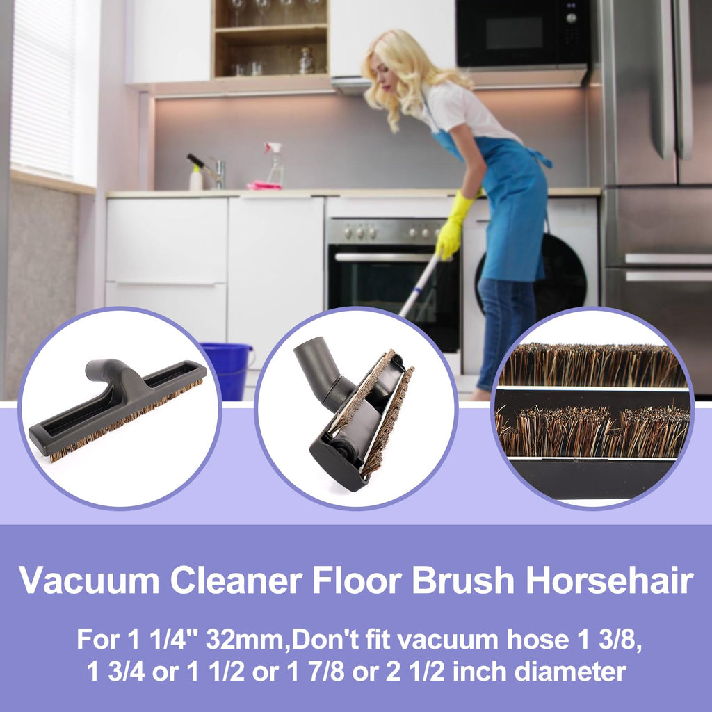 12" Universal Vacuum Cleaner Floor Brush Attachments - Smooth Floor Brush for Shark Accessories, Soft Horse Hair Bristles, 1 1/4 inches Multi Surface Vacuum Attachments