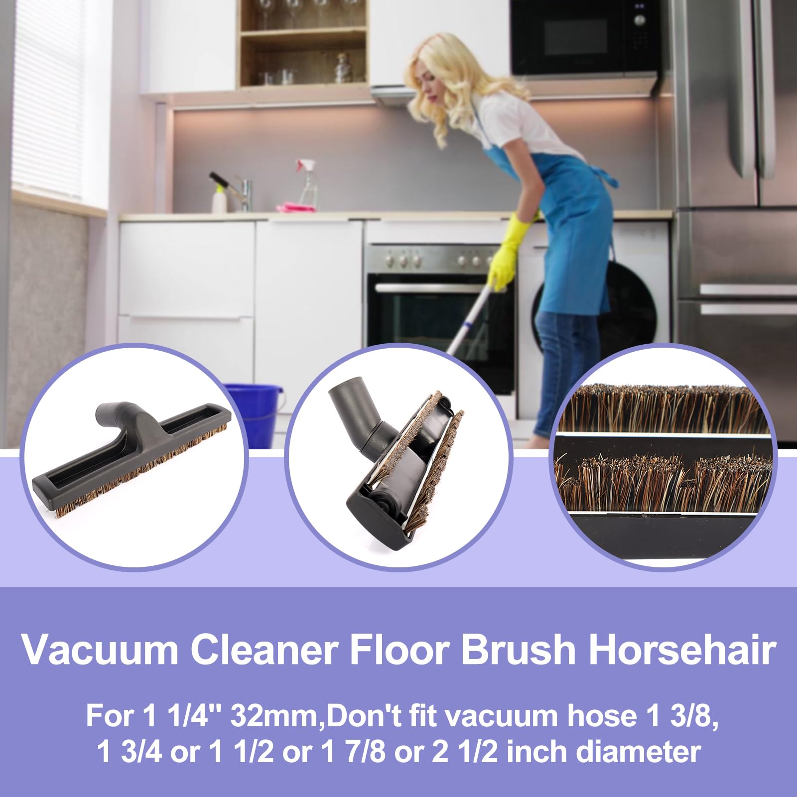 12" Universal Vacuum Cleaner Floor Brush Attachments - Smooth Floor Brush for Shark Accessories, Soft Horse Hair Bristles, 1 1/4 inches Multi Surface Vacuum Attachments
