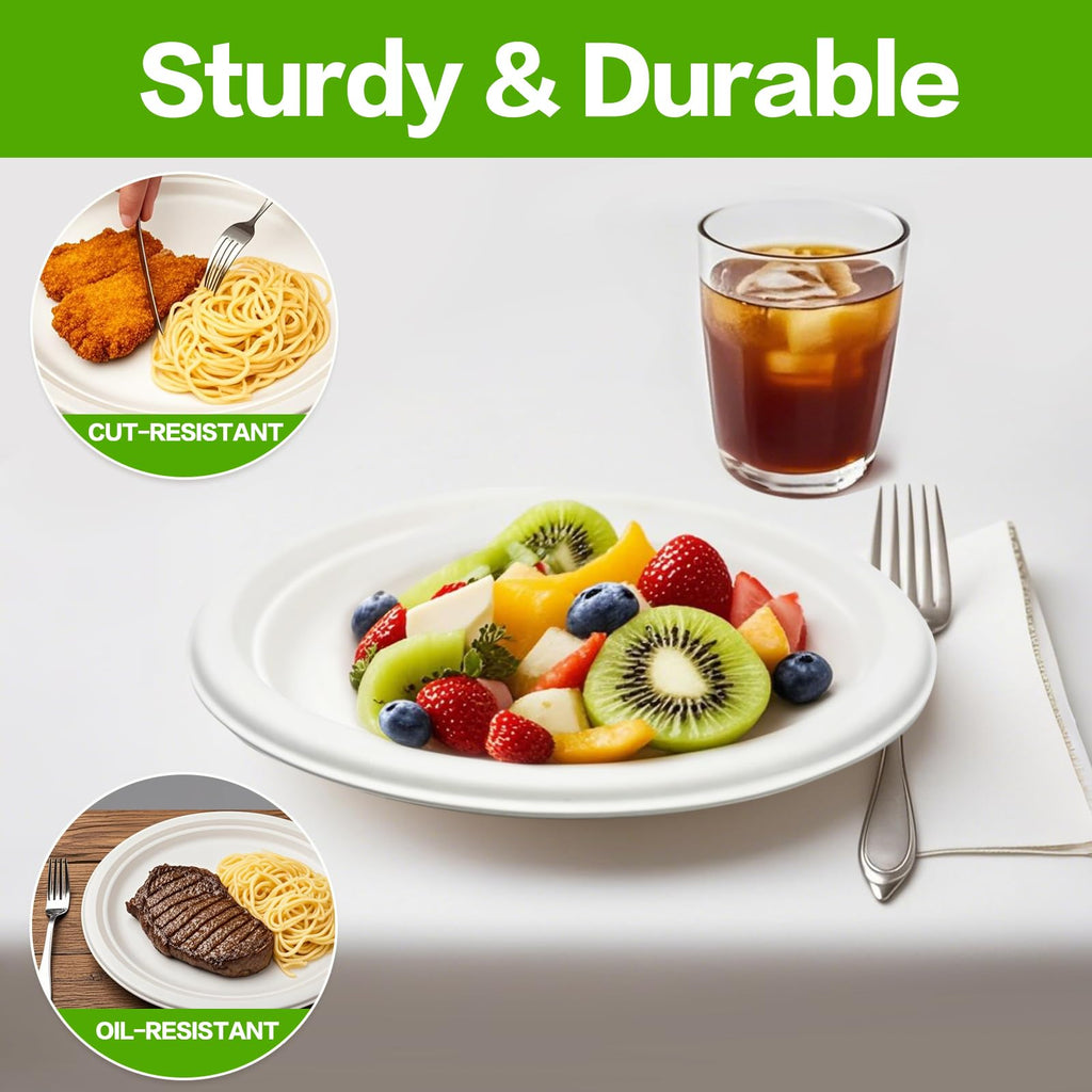 Nexboraque 100 Pack Compostable Oval Paper Plates, 12.5 Inch Disposable Heavy Duty Bagasse Platters White Dinner Plates for Restaurant, Parties, Home, BBQ, Picnic, Christmas