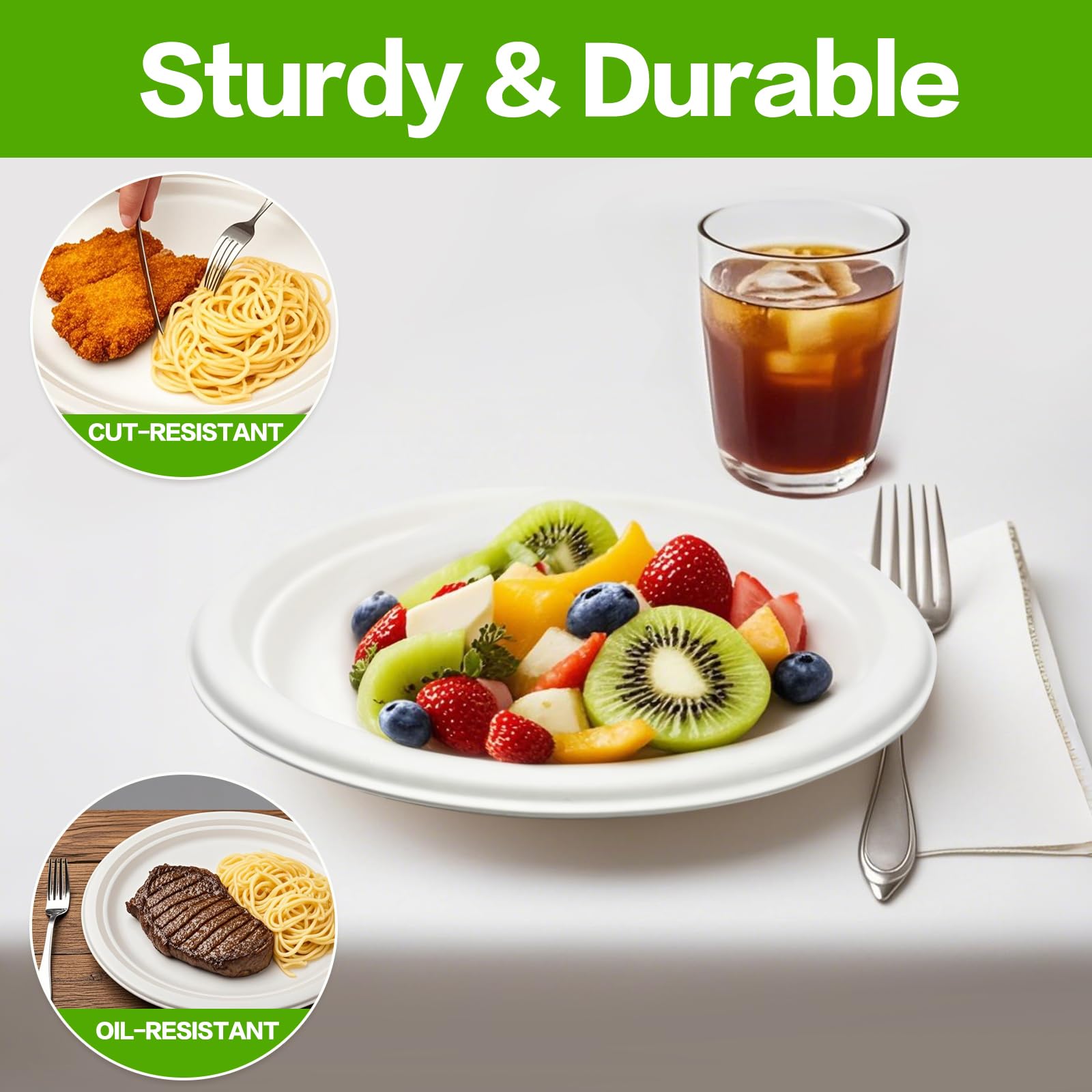 Nexboraque 100 Pack Compostable Oval Paper Plates, 12.5 Inch Disposable Heavy Duty Bagasse Platters White Dinner Plates for Restaurant, Parties, Home, BBQ, Picnic, Christmas
