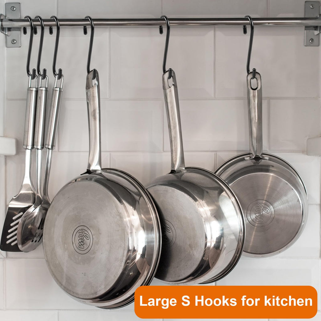 10 Pack 6 Inch Heavy Duty S Hooks, Vinyl Coated Large S Hook for Hanging Plants, Non Slip Black S Shaped Hanging Hooks for Closet, Jeans, Bags, Pot Pans, Wire Shelf Rack, Bird Feeders, Garage, Tools