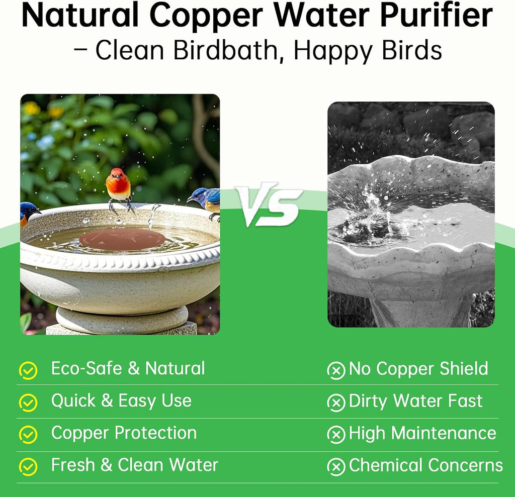 Skiennix Bird Bath Copper Discs - 99.9% Pure Copper Cleaner with Reinforced Design | Universal Fit for Outdoor Use
