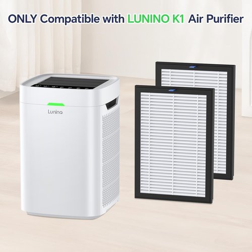 LUNINO Air Purifier Replacement Filter Compatible with K1, 3 Stage HEPA Filters, Washable Pre-Filter, 2 Pack, White