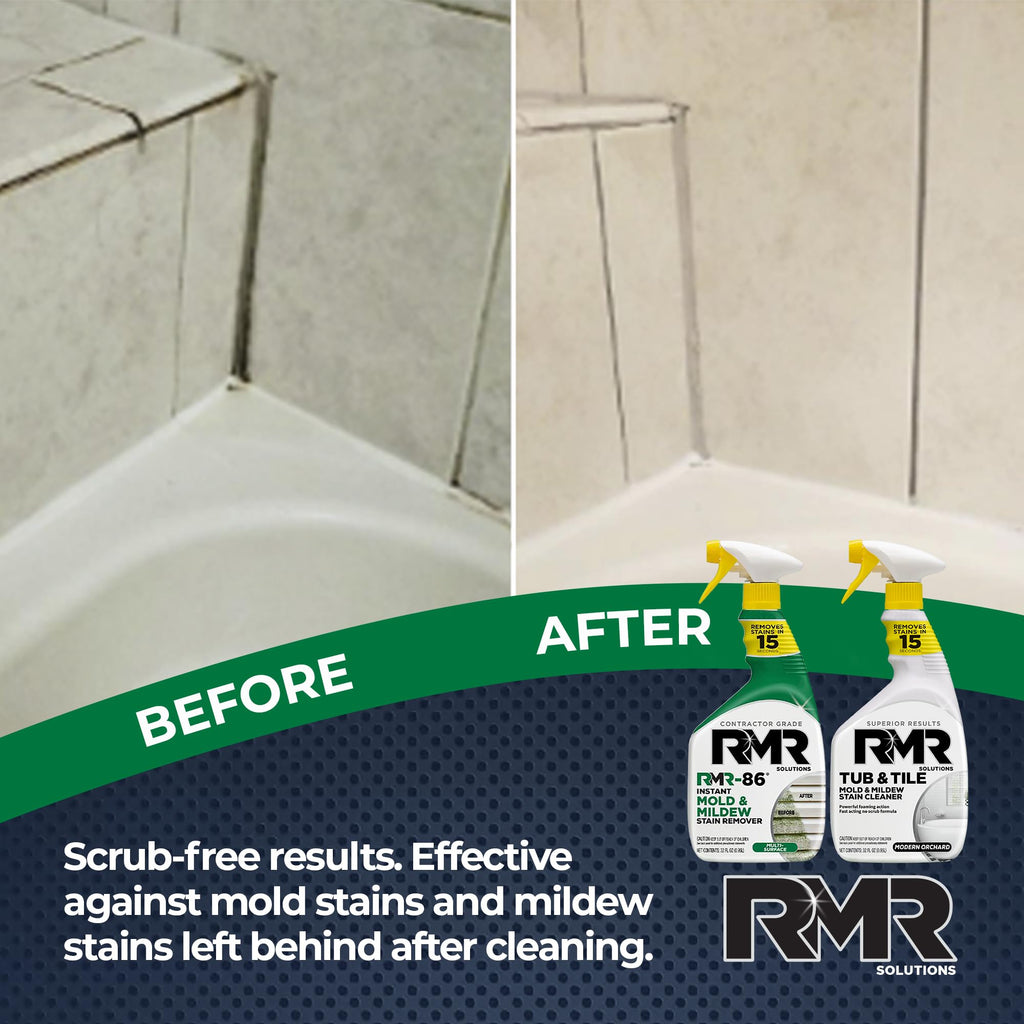 RMR Mold Stain Eraser Max Pack – No-Scrub Tub & Tile Cleaner + Instant Mold & Mildew Stain Remover Spray, Indoor/Outdoor Bathroom, Shower, Siding, & Deck Cleaning Kit, 2–32 Oz Bottles