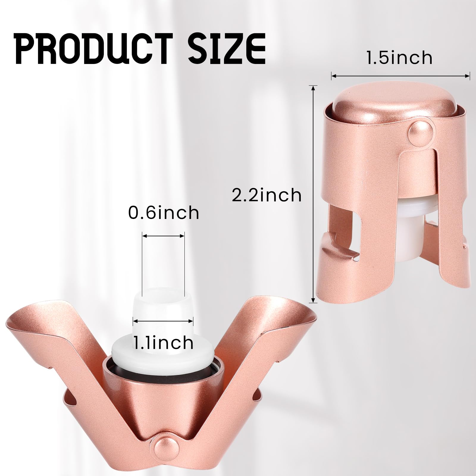 Champagne Stoppers Stainless Steel, Prosecco Sparkling Wine Bottle Stopper with Silicone Sealing Plug, Leak proof Keep Fresh Reusable Champagne Cork & Saver (Rosegold, 2 Pack)