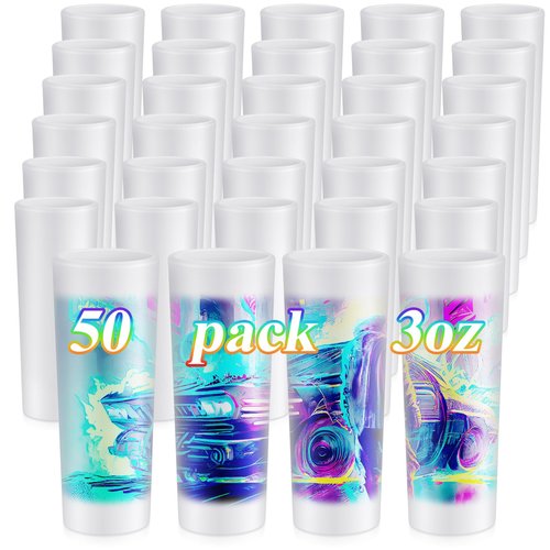 Hsei 50 Pcs Sublimation Frosted Shot Glasses 3 oz Shot Glasses Sublimation Blanks Personalized Glass Cups with Heavy Base for Wine Beer Vodka Whiskey Espresso