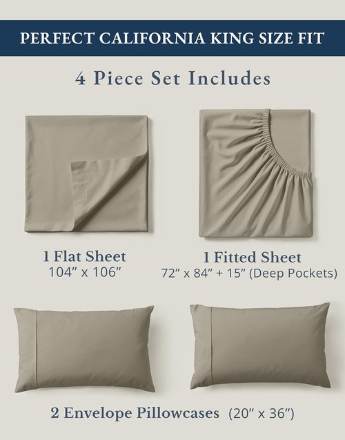 LANE LINEN 100% Organic Cotton California King Sheet Set - Naturally Cooling, Machine Washable, Silver