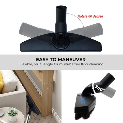Upgraded Hardwood Floor Attachment with Horse Hair Soft Bristles & Flexible Brush Head for Vacuum Cleaners Using 1 ¼'' (1.25inch) (32mm) Accessories - Work on Low Carpet & Wood/Bare/Tile/Hard Floors