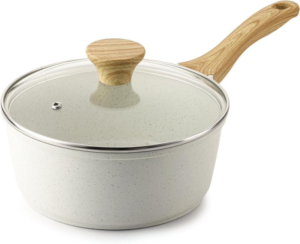 SENSARTE White Ceramic Nonstick Saucepan - 2.0 Quarts, Induction Compatible, Stay Cool Handle