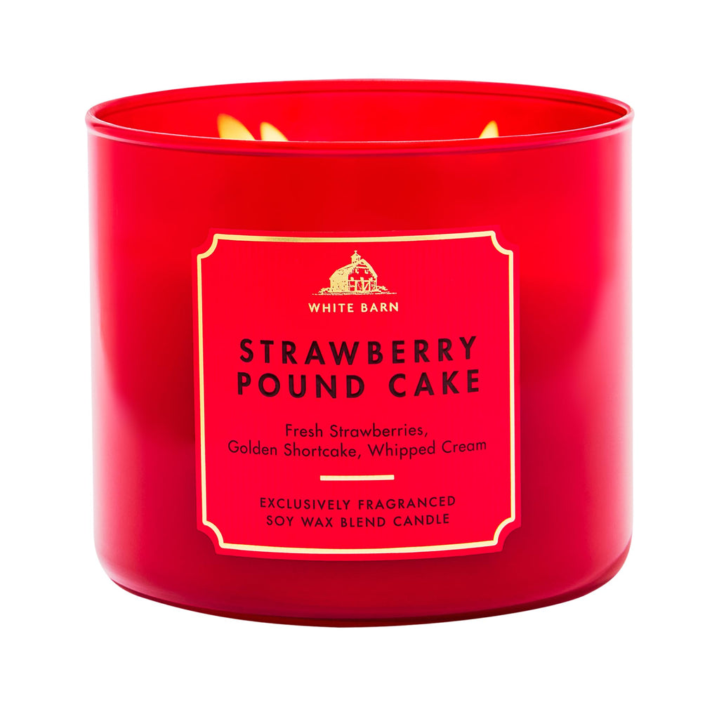 Bath & Body Works Strawberry Pound Cake 3-Wick Candle - Scented Candle for At-Home Use - Long-Lasting, Room-Filling Fragrance - High Fragrance Oil Concentration - Soy Wax Blend