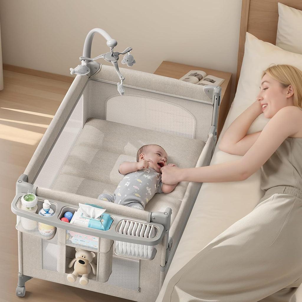 TinyGlow 4-in-1 Baby Bassinet - Portable Crib with Mattress, Mosquito Net & Diaper Changer | Quick Assembly