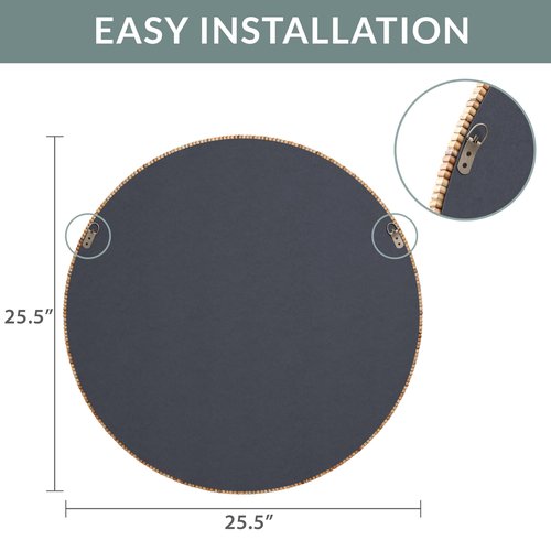 Barnyard Designs Round Rattan Wall Mirror, Natural Tan Woven Rattan Frame, Indoor Decorative Mirror for Bedroom Living Room Entryway (25.5", Round)