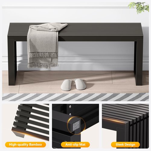 Toolola Bamboo Dining Bench, 35-inch Sleek Design Entryway Shoe Rack Bench, Indoor Kitchen Table Bench, Waterproof Outdoor Bench, Black