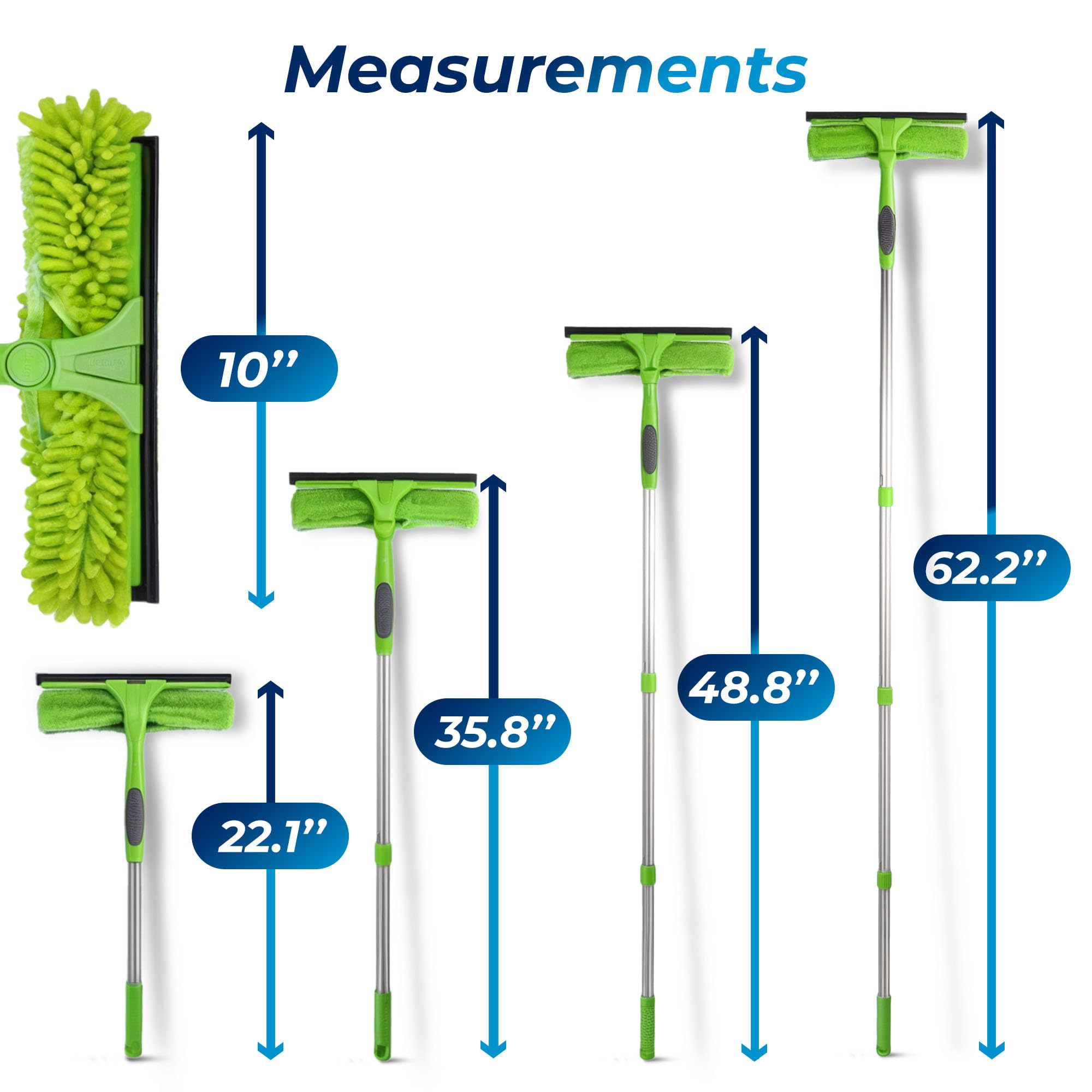 DSV Standard Professional Window Squeegee for Window Cleaning, 2 in 1 Rotatable Window Cleaning Squeegee Kit with Extension Pole, 62” Window Cleaning Tool for Indoor/Outdoor High Windows, Home, Car