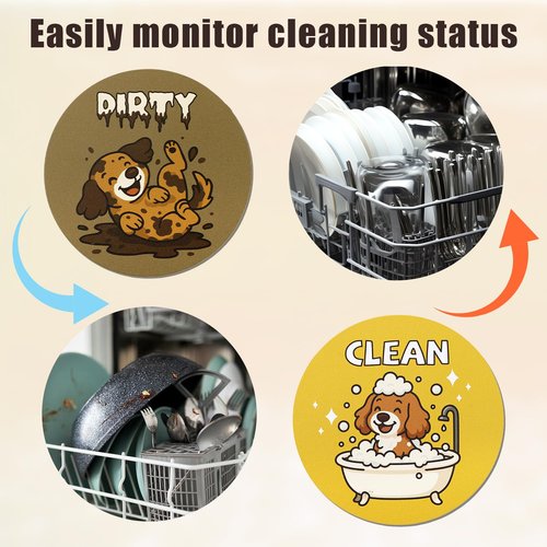 Funny Dog Clean Dirty Dishwasher Magnet Sign, Double-Sided Reversible Clean Dirty Flip Indicator Magnet for Kitchen Refrigerator Laundry Room
