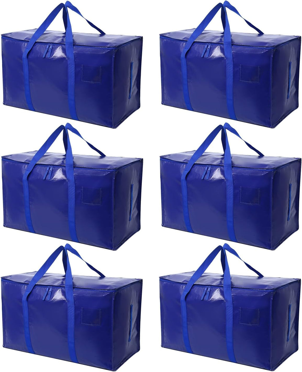 Skiennix Heavy Duty Moving Bags - Extra Large Waterproof Storage Totes with Handles & Zippers | 6 Pack (Blue)