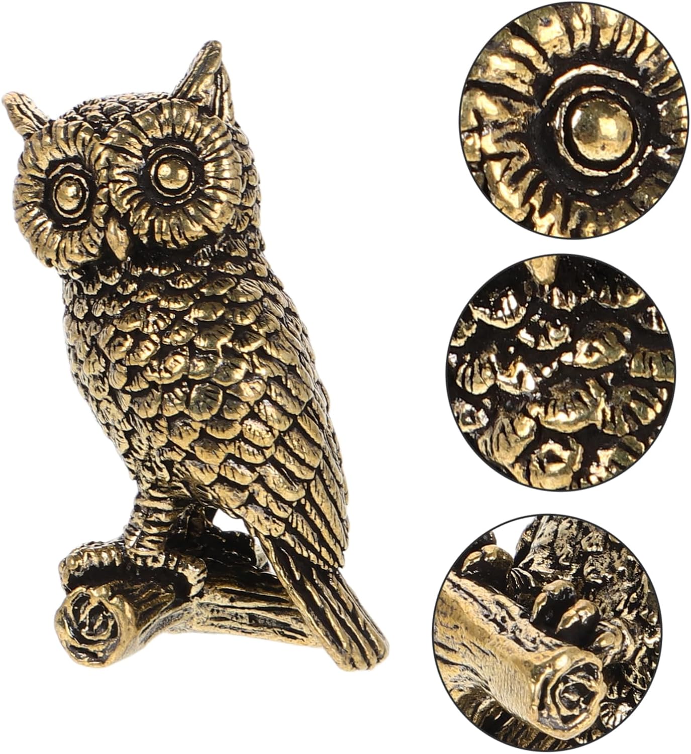 Skiennix Brass Owl Figurine - Unique Decorative Animal Art for Home & Office | Elegant Shelf Ornament