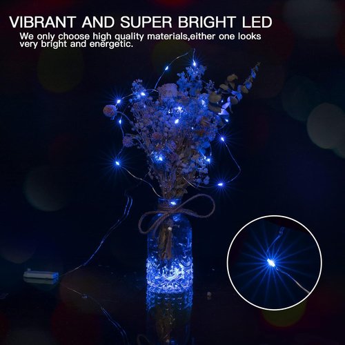 Brightown 12 Pack LED Fairy Lights - Waterproof Silver Wire String Lights for DIY Decor | 7 Feet, 20 LEDs, Blue